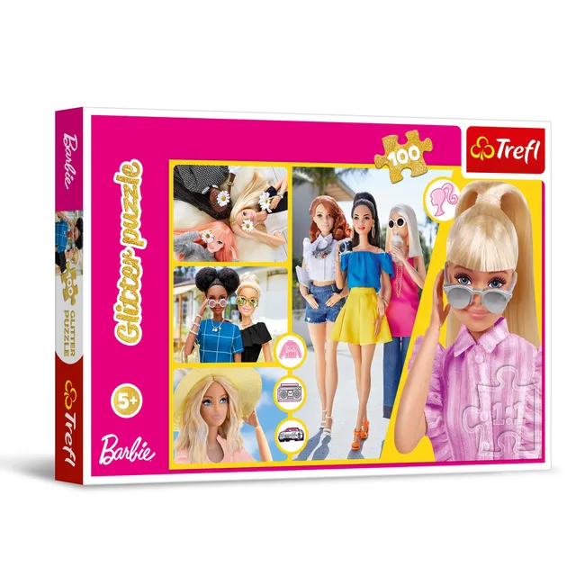 trefl-red-barbie-glitter-puzzle-100-pi-ces-dor-fille image 1