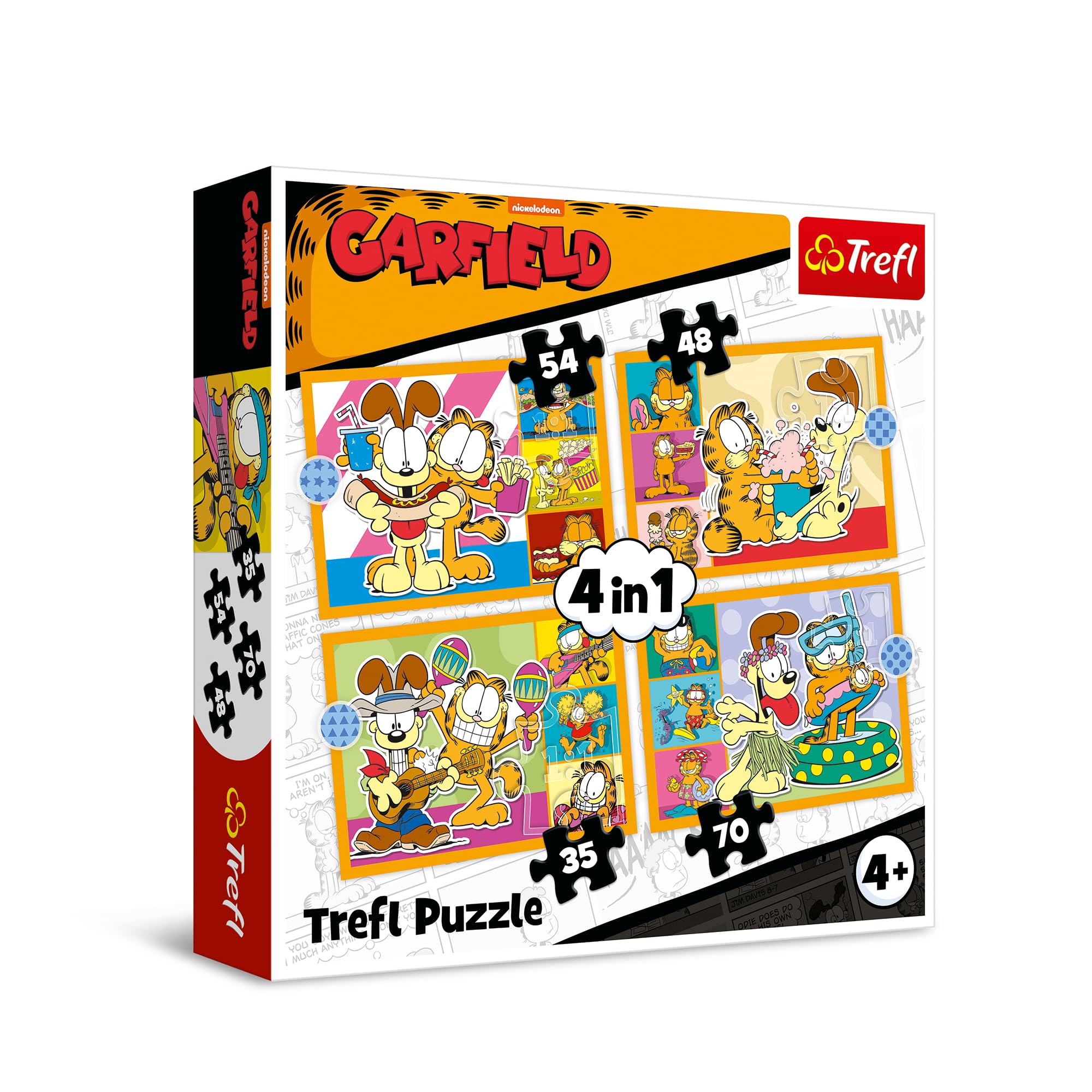 trefl-red-garfield-aime-lasagne-puzzle-4-en-1-enfant-4-ans image 1