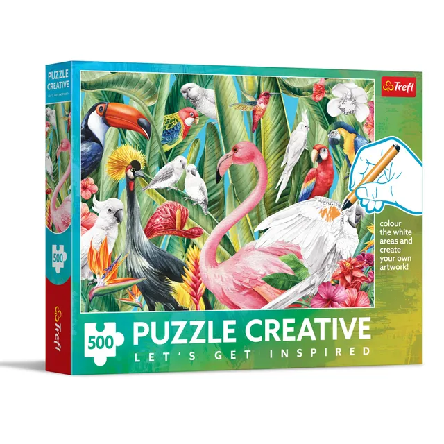 trefl-red-creative-puzzle-500-oiseaux-du-paradis-colorier image 1