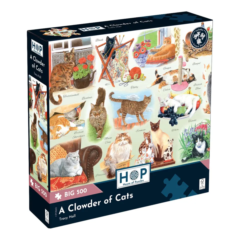 house-of-puzzles-a-clowder-of-cats-puzzle-big-500-pi-ces-chats image 1