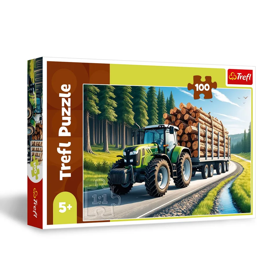 trefl-red-puzzle-100-pieces-tracteur-forestier image 1
