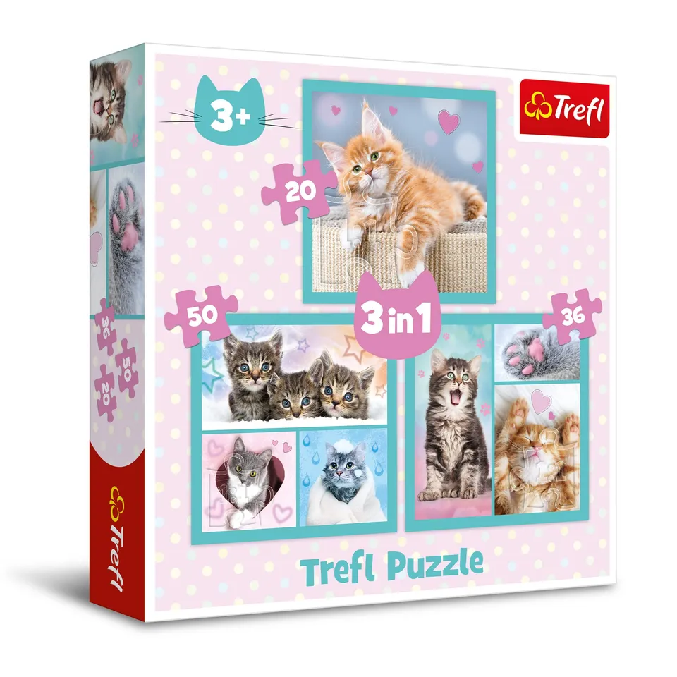 trefl-puzzle-3en1-20-50-pi-ces-animaux-doux-chats image 1