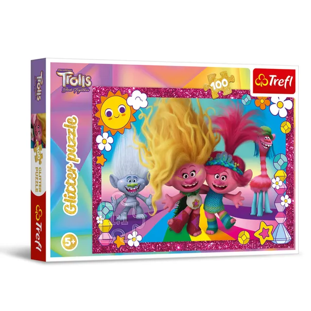 trefl-red-glitter-puzzle-enfant-trolls-100-pi-ces-paillet image 1