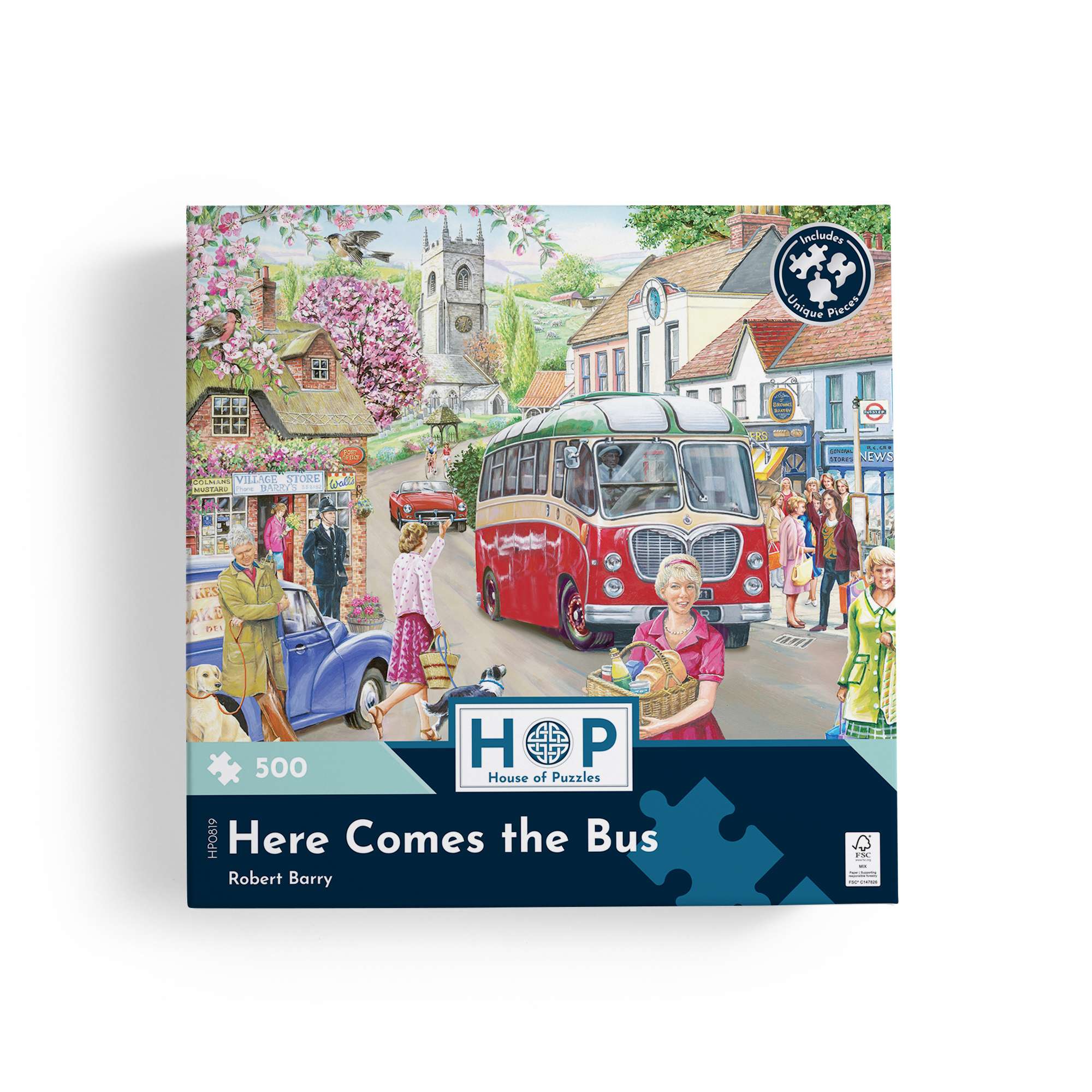 house-of-puzzles-here-comes-the-bus-puzzle-500-pi-ces-village image 3