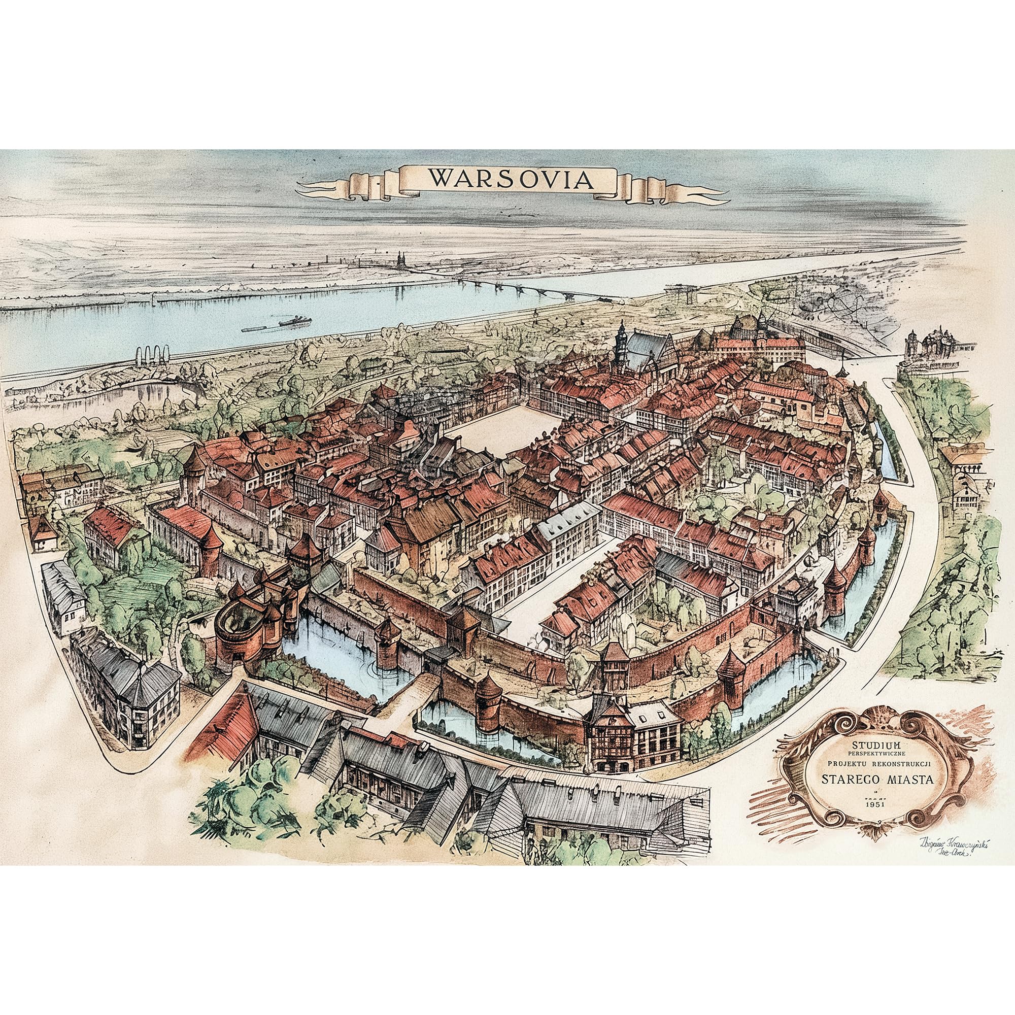 trefl-red-varsovie-1951-puzzle-1000-pi-ces-plan-historique image 2