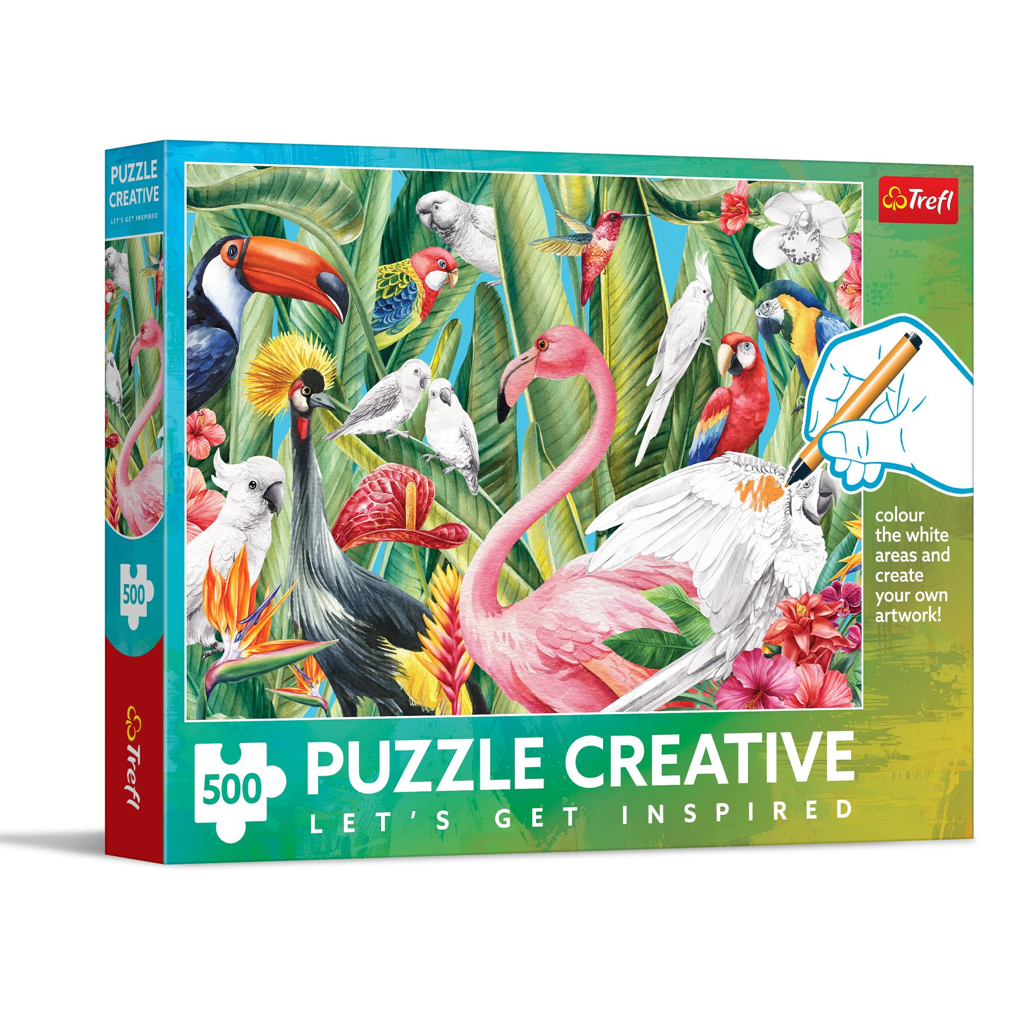 trefl-red-creative-puzzle-500-oiseaux-du-paradis-colorier image 1