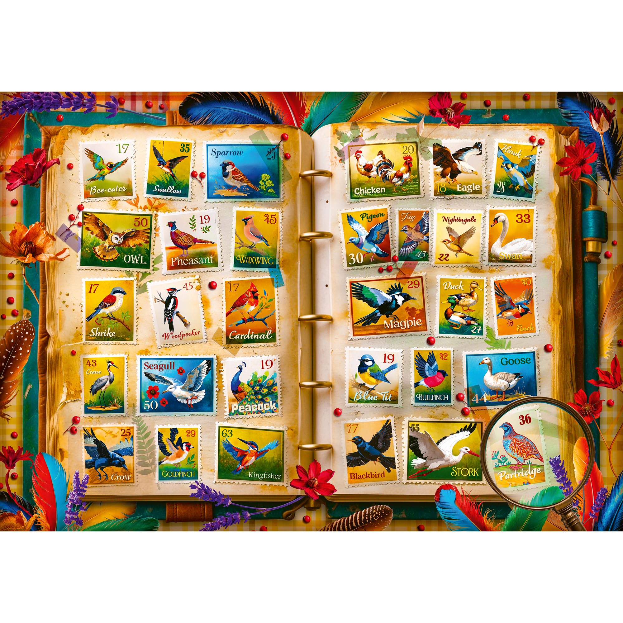 trefl-red-atlas-des-oiseaux-timbres-puzzle-1000-pi-ces-14-ans image 2